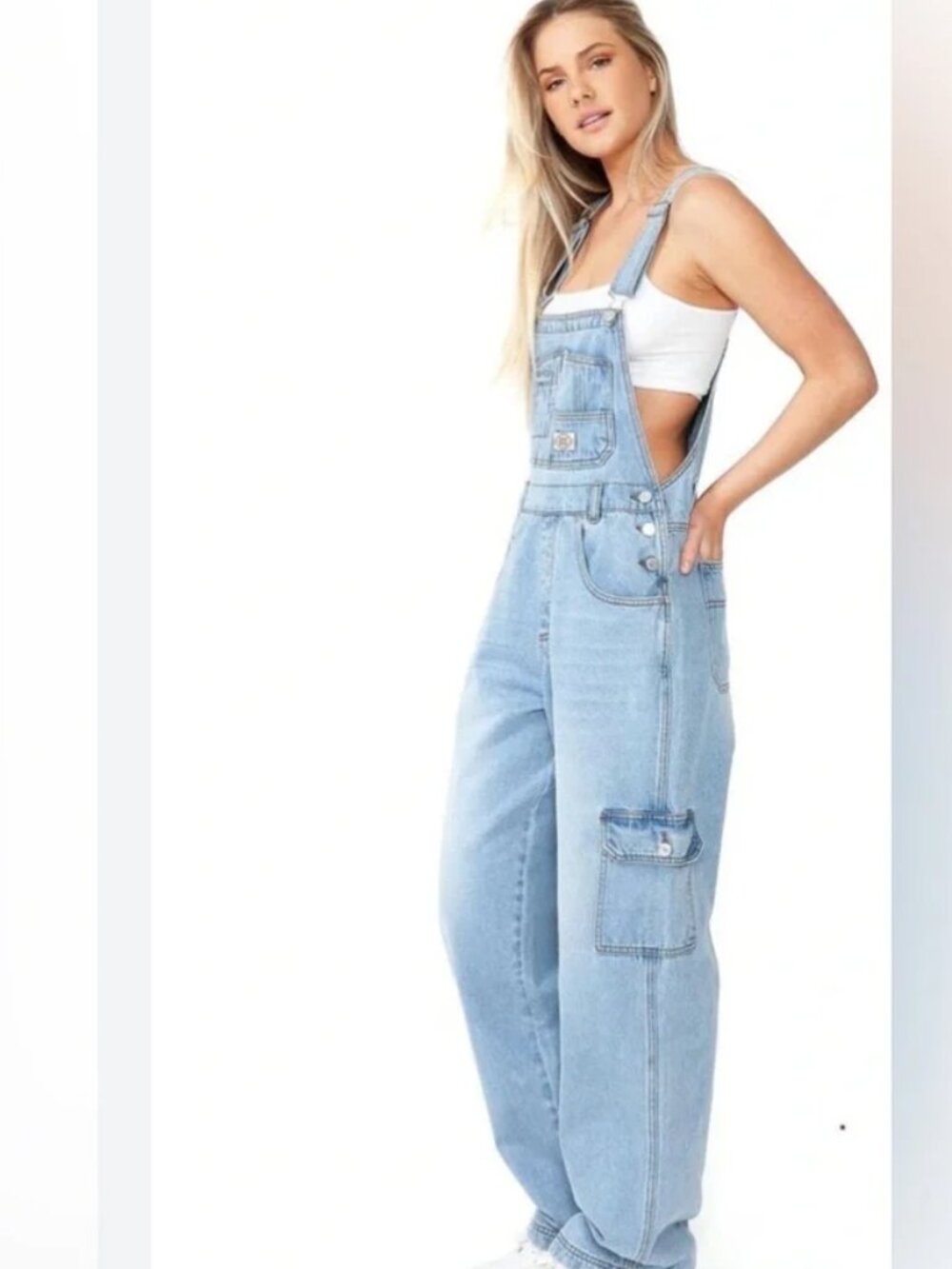 Lana Roux 90s Retro Dungaree Utility Cargo Denim Overalls XS - Picture 4 of 16